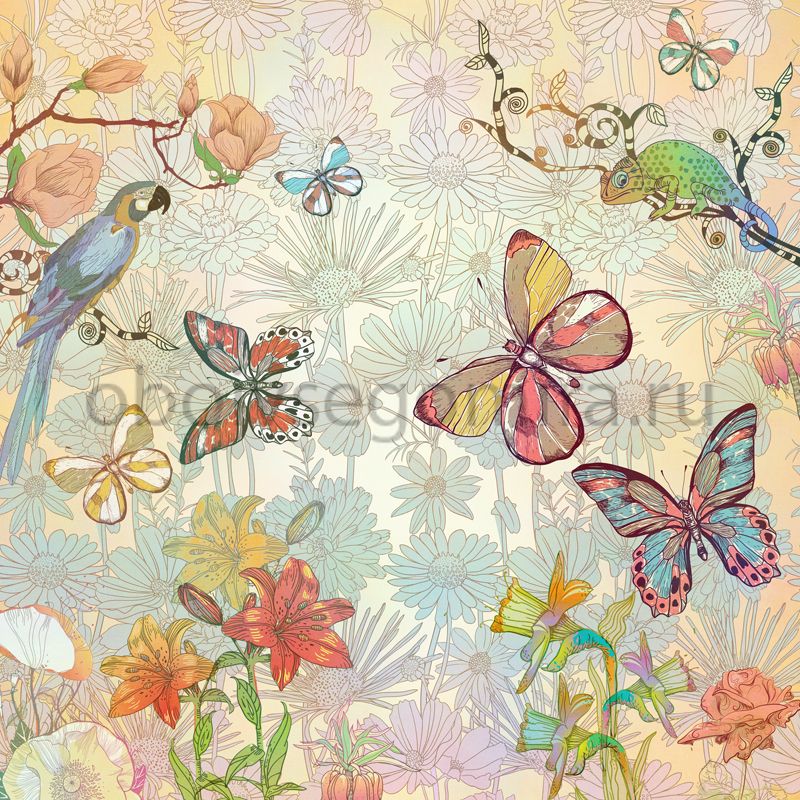 Фрески Цветы Бабочки 7175